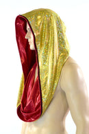 Gold & Red HUGE Reversible Festival Hood - Coquetry Clothing