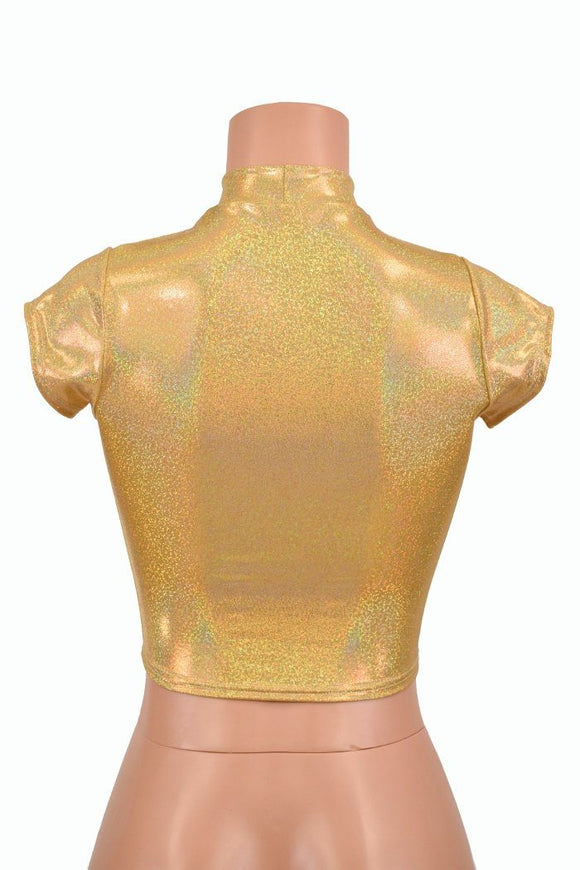 Gold Short Collar Crop Top - Coquetry Clothing