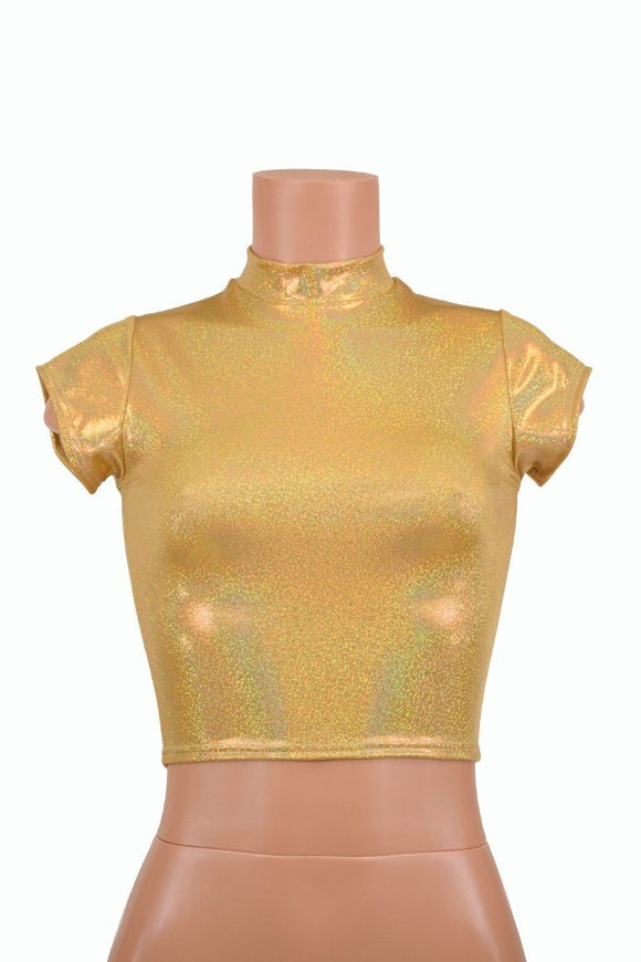 Gold Short Collar Crop Top - Coquetry Clothing