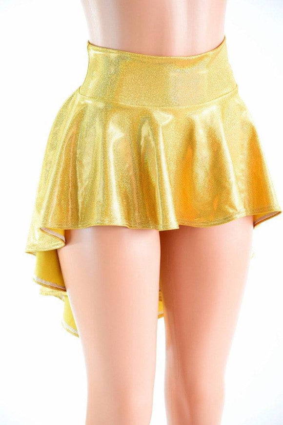 Gold Sparkly Holographic Hi Lo Rave Skirt - Coquetry Clothing