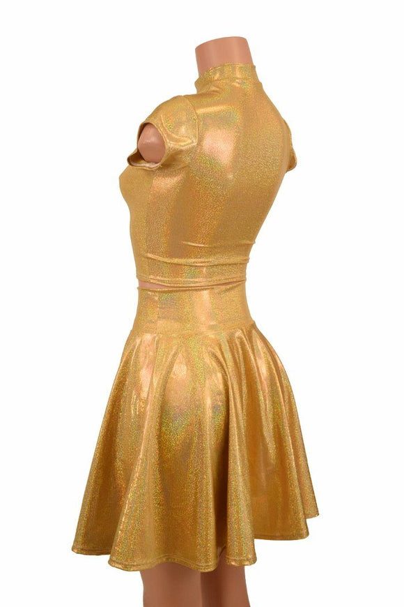 Gold Sparkly Jewel Crop & Skirt Set - Coquetry Clothing