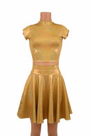 Gold Sparkly Jewel Crop & Skirt Set - Coquetry Clothing