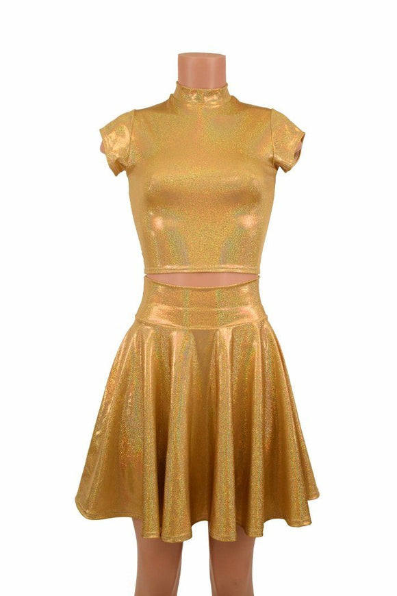 Gold Sparkly Jewel Crop & Skirt Set - Coquetry Clothing