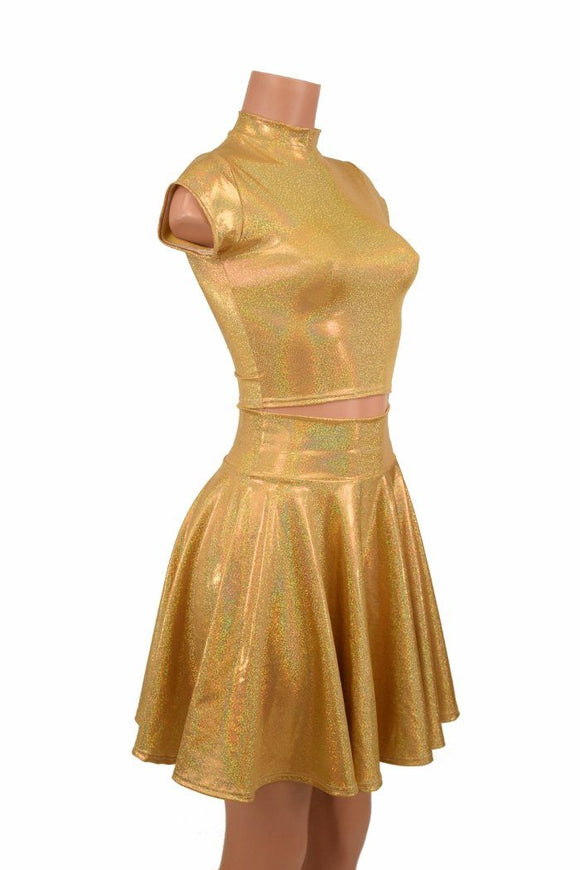 Gold Sparkly Jewel Crop & Skirt Set - Coquetry Clothing