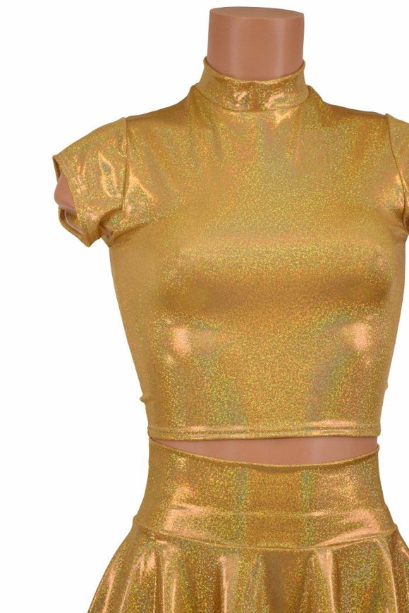 Gold Sparkly Jewel Crop & Skirt Set - Coquetry Clothing