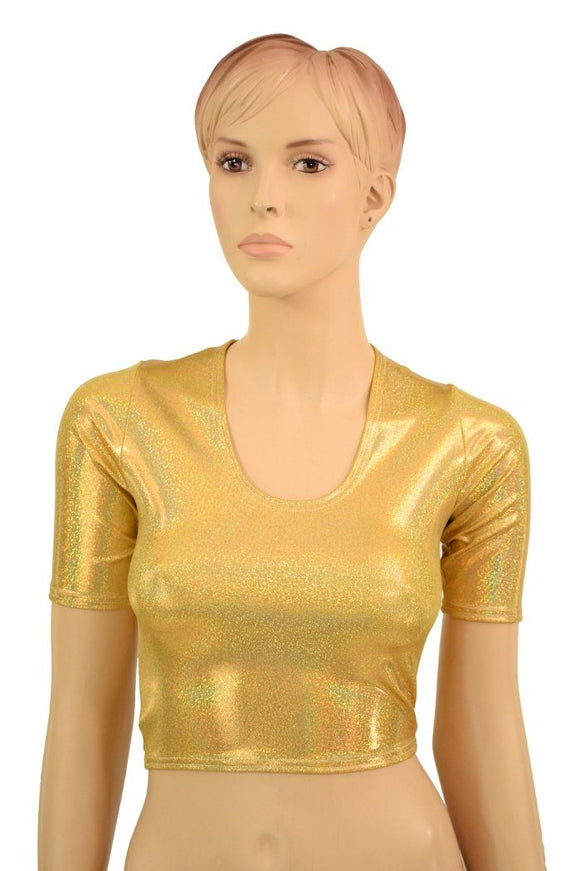 Gold Sparkly Jewel Crop Top - Coquetry Clothing