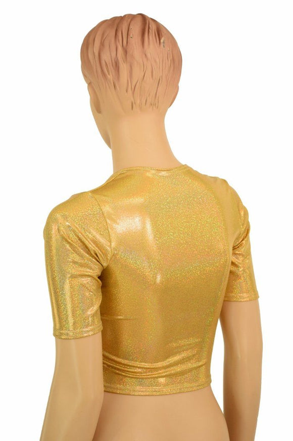 Gold Sparkly Jewel Crop Top - Coquetry Clothing