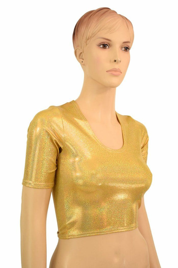 Gold Sparkly Jewel Crop Top - Coquetry Clothing
