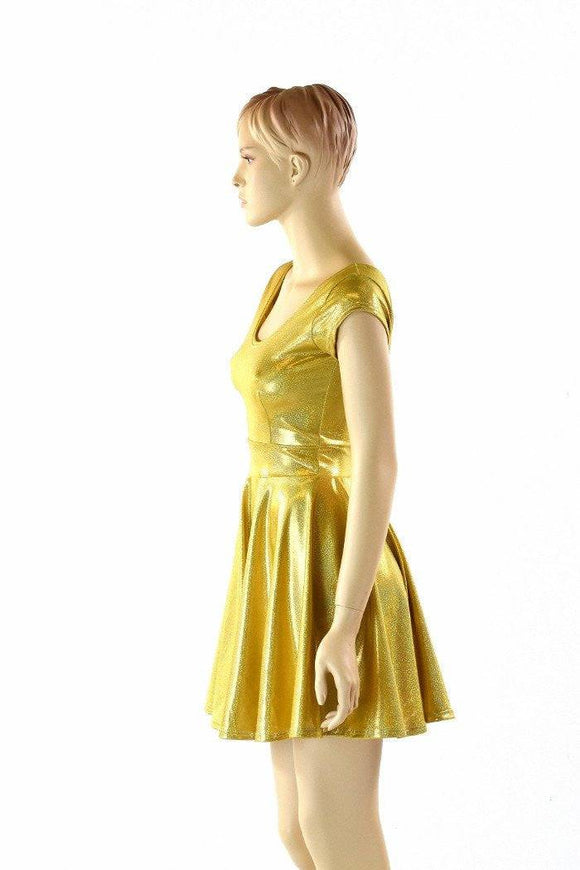 Gold Sparkly Jewel Skater Dress - Coquetry Clothing