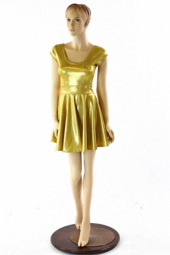 Gold Sparkly Jewel Skater Dress - Coquetry Clothing
