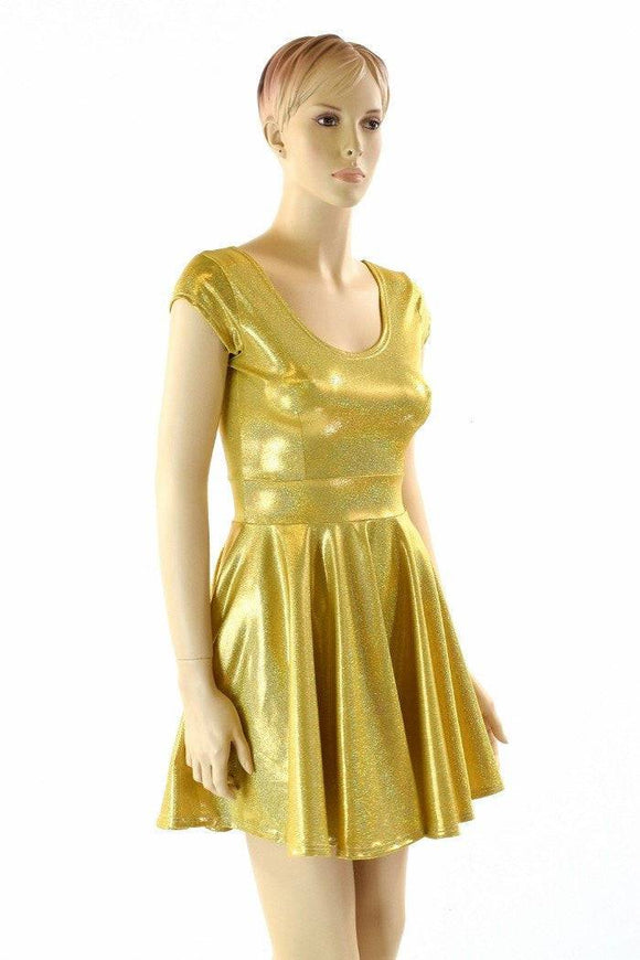 Gold Sparkly Jewel Skater Dress - Coquetry Clothing