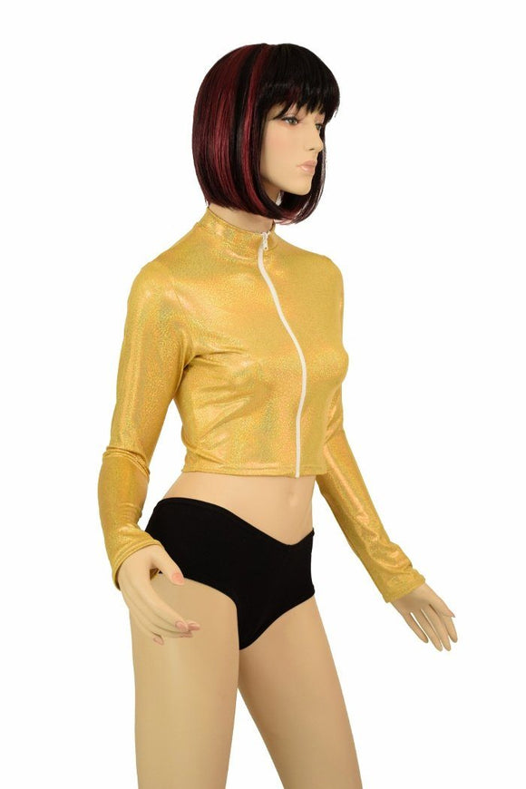 Gold Zippered Crop Top - Coquetry Clothing