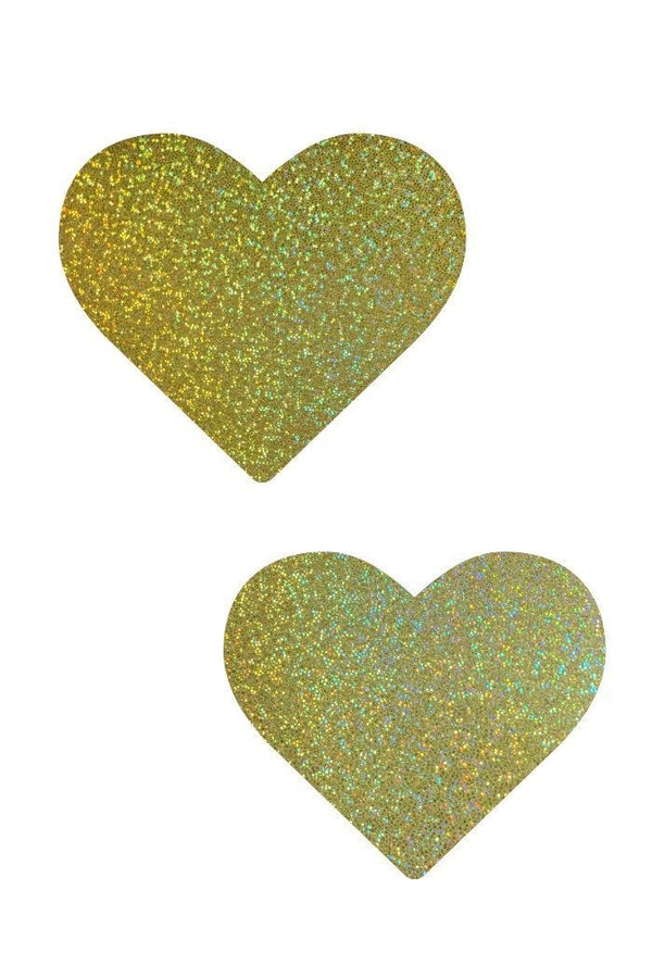 Gold Sparkly Jewel Heart Pasties - 1