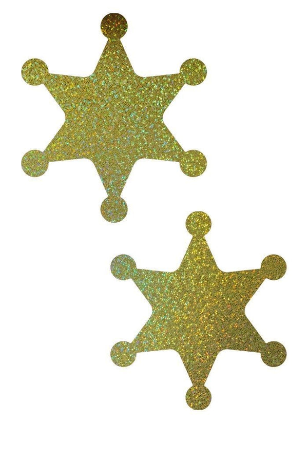 Gold Sparkly Jewel Sheriff Star Pasties - 1