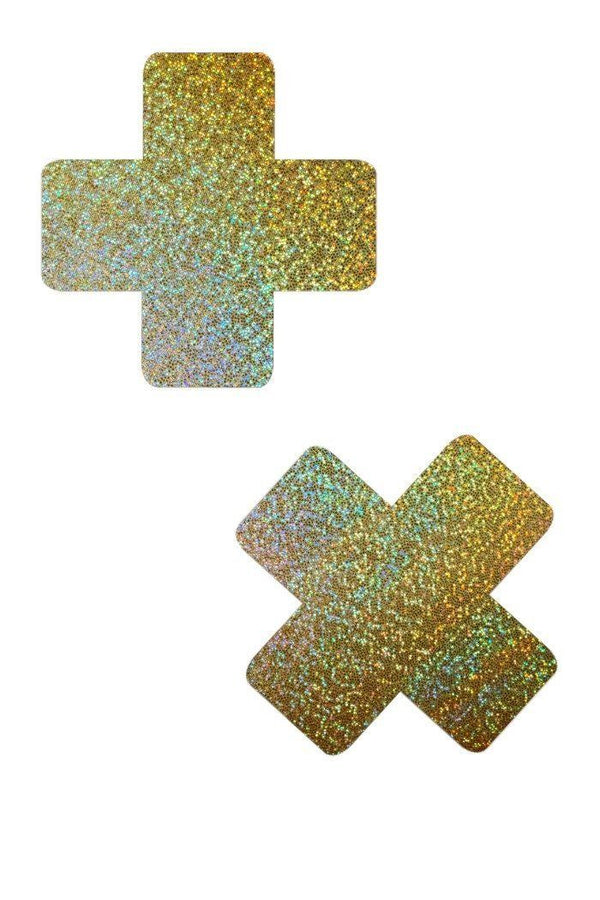Gold Sparkly Jewel Cross Pasties - 1
