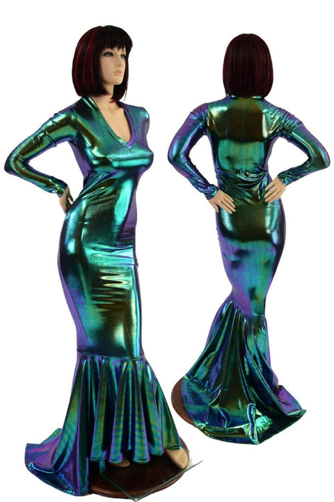Scarab Holographic Puddle Train Gown - Coquetry Clothing