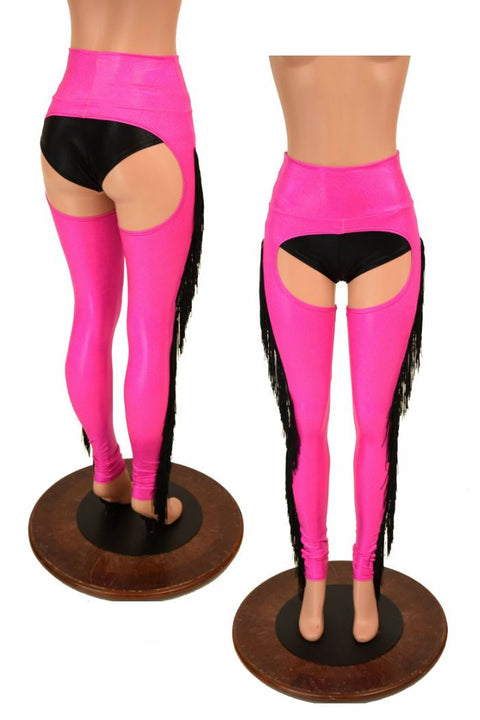 Neon Pink Holographic Fringe Chaps (Shorts Not Included) - Coquetry Clothing