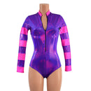 Grape Holographic and Pink Sparkly Jewel Color Blocked Stella Romper - Coquetry Clothing