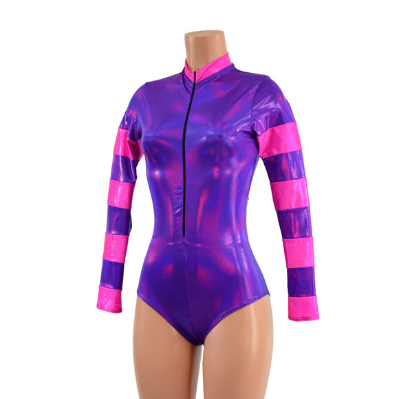 Grape Holographic and Pink Sparkly Jewel Color Blocked Stella Romper - Coquetry Clothing