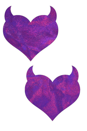 Grape Holographic Devil Heart Pasties - Coquetry Clothing