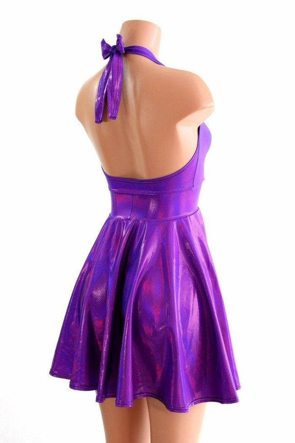 Grape Holographic Halter Skater Dress - Coquetry Clothing