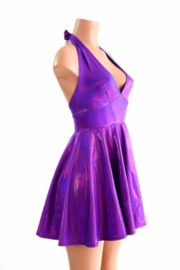 Grape Holographic Halter Skater Dress - Coquetry Clothing