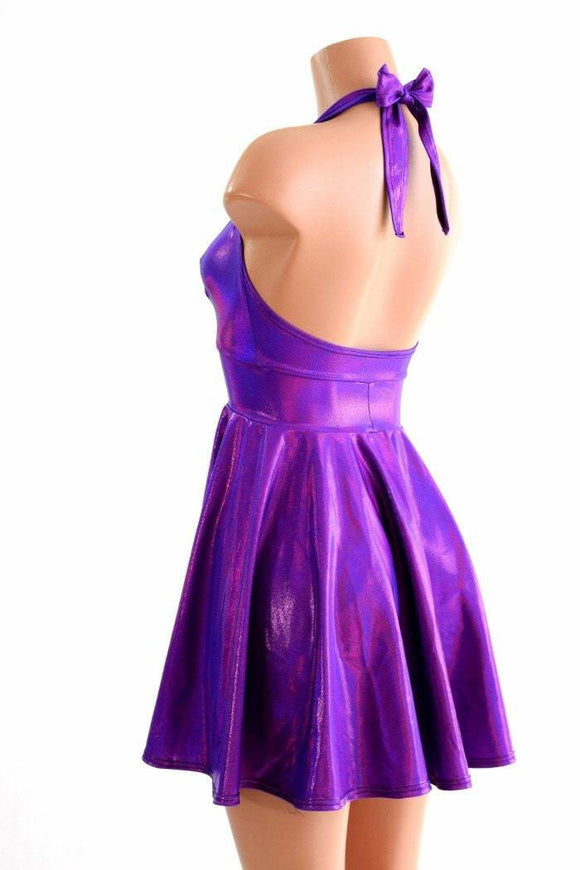 Grape Holographic Halter Skater Dress - Coquetry Clothing
