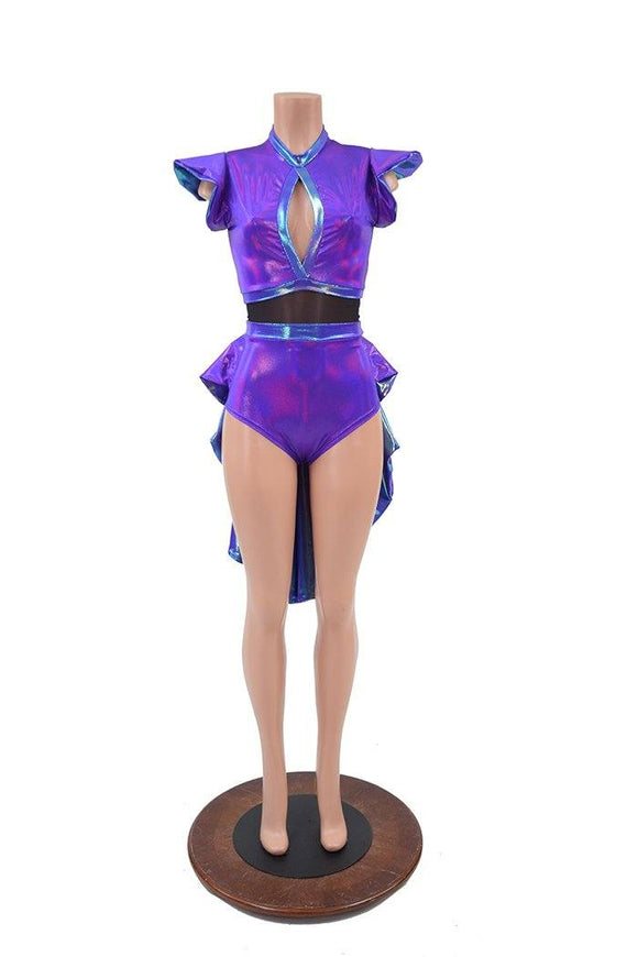 Grape Holographic & MoonStone Tuxedo Back Romper - Coquetry Clothing