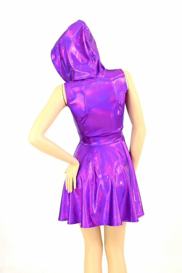 Grape Holographic Pocket Skater Dress - Coquetry Clothing