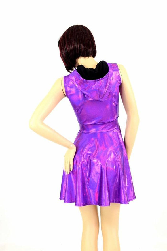Grape Holographic Pocket Skater Dress - Coquetry Clothing