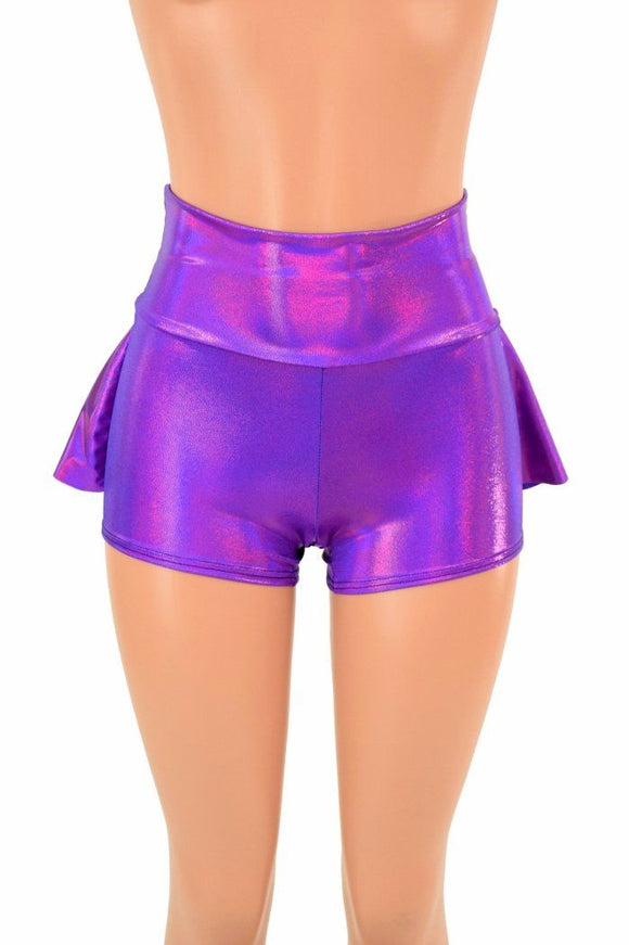 Grape Holographic Ruffle Rump Shorts - Coquetry Clothing