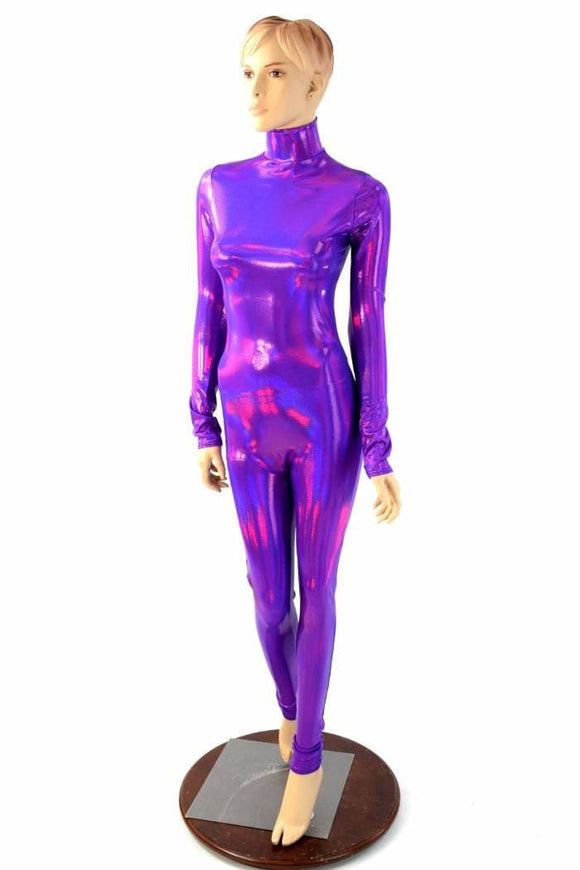 Grape Holographic Turtle Neck Catsuit - Coquetry Clothing