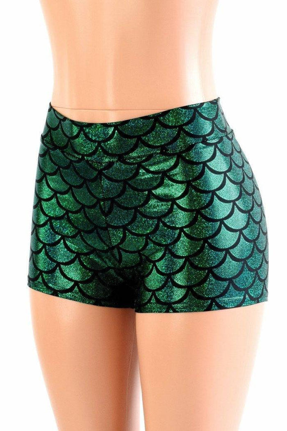 Green Dragon Scale Midrise Mermaid Shorts - Coquetry Clothing