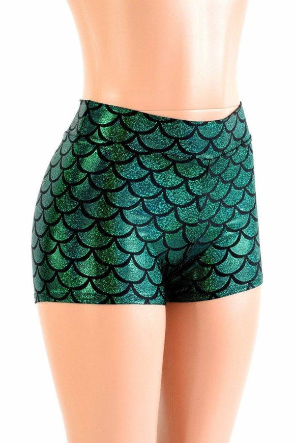 Green Dragon Scale Midrise Mermaid Shorts - Coquetry Clothing