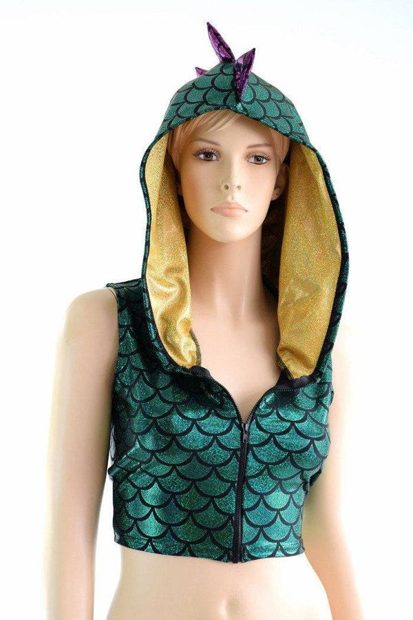 Green Dragon Zipper Front Crop Top - 2
