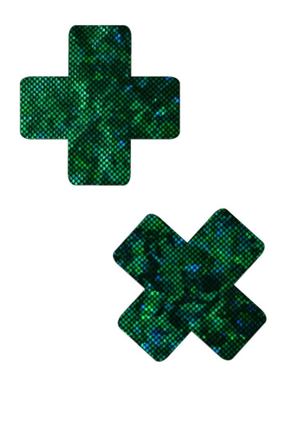 Green Kaleidoscope Cross Pasties - Coquetry Clothing