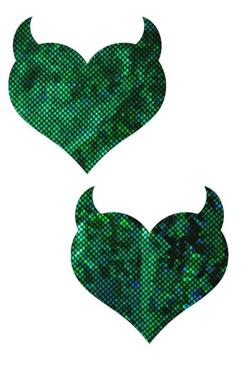 Green Kaleidoscope Devil Heart Pasties - Coquetry Clothing