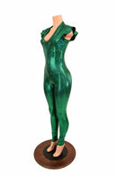 Green Kaleidoscope Flip Sleeve V Neck Catsuit - Coquetry Clothing