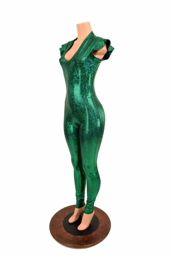 Green Kaleidoscope Flip Sleeve V Neck Catsuit - Coquetry Clothing