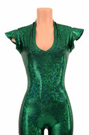 Green Kaleidoscope Flip Sleeve V Neck Catsuit - Coquetry Clothing