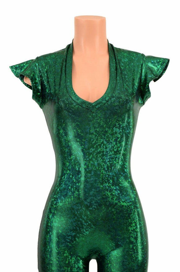 Green Kaleidoscope Flip Sleeve V Neck Catsuit - Coquetry Clothing