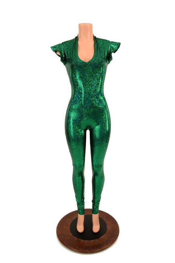 Green Kaleidoscope Flip Sleeve V Neck Catsuit - Coquetry Clothing