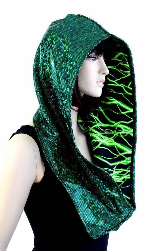 Green Kaleidoscope & Green Lightning Infinity Festival Hood - Coquetry Clothing