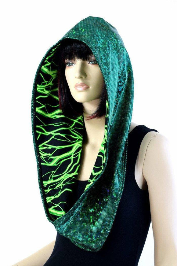 Green Kaleidoscope & Green Lightning Infinity Festival Hood - Coquetry Clothing