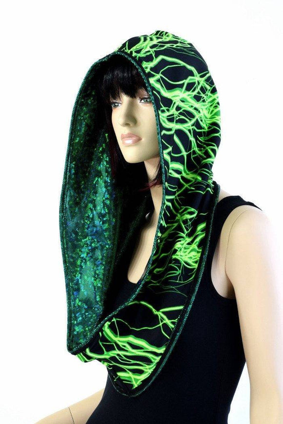 Green Kaleidoscope & Green Lightning Infinity Festival Hood - Coquetry Clothing