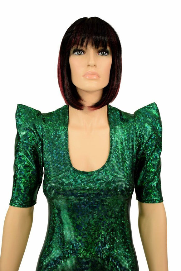 Green Kaleidoscope Sharp Shoulder Catsuit - Coquetry Clothing