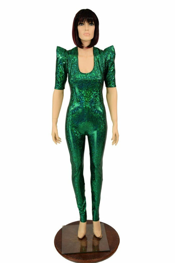 Green Kaleidoscope Sharp Shoulder Catsuit - Coquetry Clothing