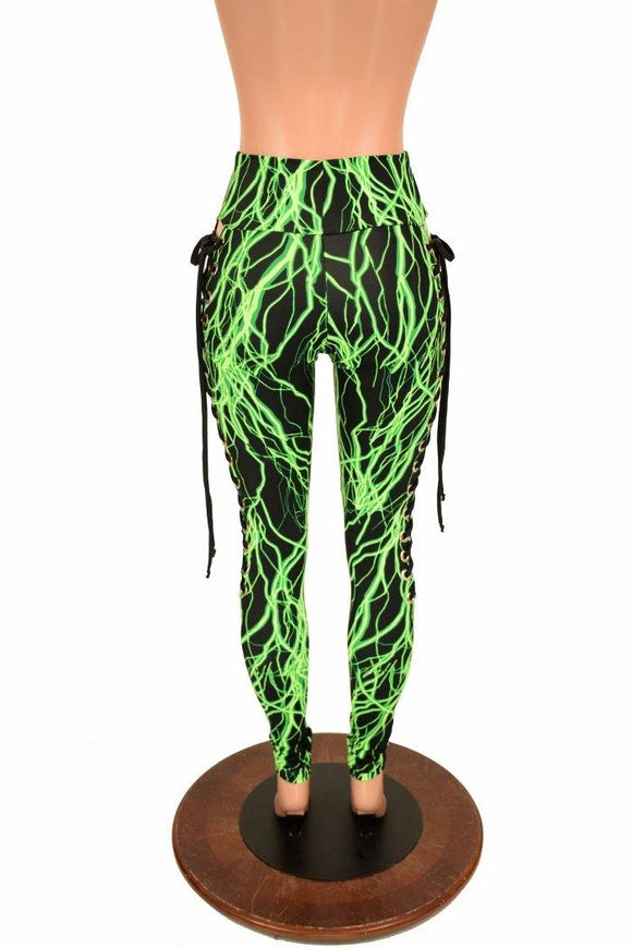 Green Lightning Lace Up Leggings - Coquetry Clothing