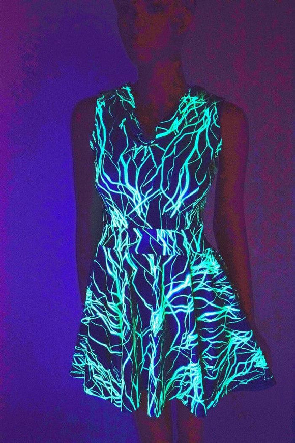 Green Lightning Pocket Hoodie Skater Dress - Coquetry Clothing