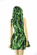Green Lightning Pocket Hoodie Skater Dress - Coquetry Clothing